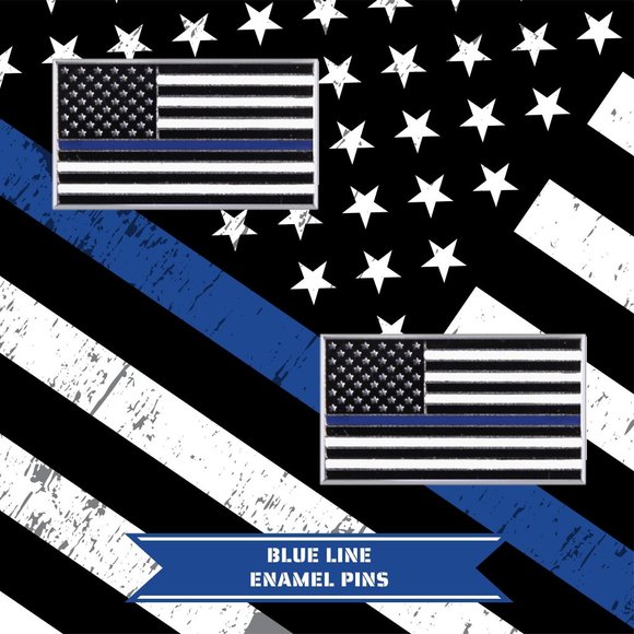 Blue Line Flag Enamel Pins - 2 Pins - Picture 1 of 2